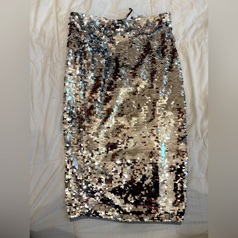 Silver sequined midi skirt - Picture 1 of 5
